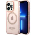 Guess GUHMP14XHTCMP iPhone 14 Pro Max 6.7" pink/pink hard case Gold Outline Translucent MagSafe