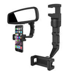Adjustable car rearview mirror holder for smartphone black