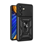 Hybrid Armor Camshield Case with Stand and Camera Cover for Oppo F29 5G / A5 5G - Black