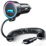 Joyroom 3 in 1 Fast Car Charger with 1.5m 45W Lightning Cable Black (JR-CL08)