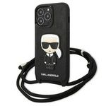 Karl Lagerfeld KLHCP13LCMNIPK iPhone 13 Pro / 13 6.1" hardcase black/black Leather Monogram Patch and Cord Iconik