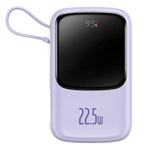 Baseus Qpow power bank 10000mAh built-in USB Type-C cable 22.5W Quick Charge SCP AFC FCP purple (PPQD020105)
