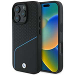 Case BMW iPhone 16 Pro 6.3" black/black hardcase Sign Leather Textured And Line MagSafe
