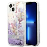 Case GUESS Apple iPhone 14 Flower Liquid Glitter Purple Hardcase