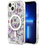Case Guess GUHMP14MHCFWST iPhone 14 Plus 6.7" transparent hardcase Flower MagSafe Case