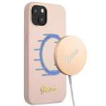 Case GUESS Apple iPhone 13 Silicone Script Gold Logo MagSafe Pink Hardcase