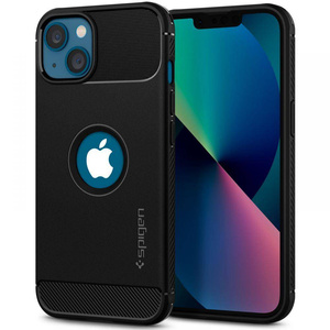 Case iPhone 13 Spigen Rugged Armor MATTE BLACK Case + Tempered Glass Full Cover Spigen iPhone 13