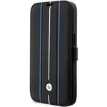 Case BMW BMBKP14X22RVSK iPhone 14 Pro Max 6.7" black/black bookcase Leather Stamp Blue Lines