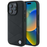 Case BMW iPhone 16 Pro 6.3" black/black hardcase Sign Leather Crossing Lines Pattern
