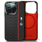 Case BMW iPhone 16 Pro Max black/black hardcase Silicone Hexagon Red Line MagSafe