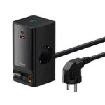 Baseus PowerCombo Charging Station 65W 1.5m 2 x EU + USB-A + USB-C + Retractable USB-C Cable - Black