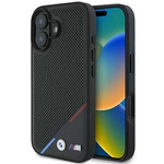 Case BMW iPhone 16 6.1" black/black hardcase M Perforated Tricolor Line MagSafe