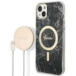 Set Case Guess Case+ Charger iPhone 14 Plus 6.7" black/black hard case Marble MagSafe