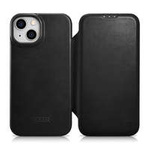 iCarer CE Oil Wax Premium Leather Folio Case Leather Case for iPhone 14 Plus Flip Magnetic MagSafe Black (AKI14220707-BK)