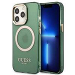 Case GUESS Apple iPhone 13 Pro Max Gold Outline Translucent MagSafe Green Hardcase