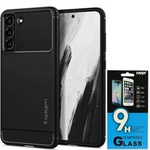 Case Spigen Galaxy S21 Fe Rugged Armor MATTE Black + Glass