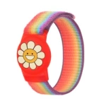 Apple AirTag Kids Nylon Wrist Strap Case - with Flower and Rainbow Stripe