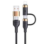 USAMS Cable braided U62 2xUSB-C/USB-A /lightning 1.2m PD Fast Charge black/black SJ483USB01 (US-SJ483)
