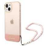 Case GUESS Apple iPhone 14 Plus Translucent Pearl Strap Pink Hardcase