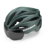 Rockbros Bike Helmet with Visor, Detachable UV Protective Goggles, Unisex - Green