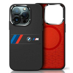 Case BMW iPhone 16 Pro Max black/black hardcase Silicone Middle Stripe MagSafe
