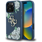 Etui Guess Grained Roses Big 4G logo do iPhone 16 Pro niebieski