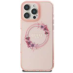 Etui Guess iPhone 16 6.1" różowy/pink hardcase IML Flowers Wreath MagSafe
