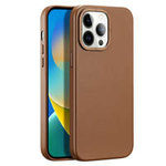 Dux Ducis Grit Funda de piel para iPhone 14 Pro Elegante funda de piel sintética (compatible con MagSafe) Marrón