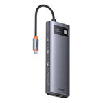Baseus Metal Gleam Series Docking Station HUB 9 en 1 USB tipo C - 2 x HDMI / 2 x USB 3.2 Gen. 1/1 x USB 2.0 / 1 x Power Delivery / 1 x lector de tarjetas SD / 1 x lector de tarjetas TF / 1 x RJ-45 gris (WKWG060013)