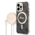 Kit Funda Guess Case+ Cargador iPhone 13 Pro Max negro/negro duro case 4G Print MagSafe