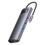 Baseus Metal Gleam Series 8 en 1 HUB Docking Station USB Tipo C - 1 x HDMI / 3 x USB 3.2 Gen.1 / 1 x Power Delivery / 1 x lector de tarjetas SD / 1 x lector de tarjetas TF / 1 x VGA gris (WKWG050013)