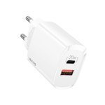  USAMS 1xUSB-C 1xUSB T35 PD3.0 QC3.0 20W Carga rápida CC121TC01 US-CC121 Blanco
