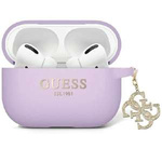Guess GUAP2LECG4U Cubierta de los AirPods Pro 2 púrpura/morado Liquid Silicona Glitter Triángulo Charm