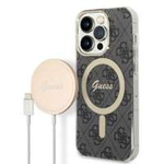 Kit Funda Guess Case+ Cargador iPhone 14 Pro Max 6.7" negro/negro duro case 4G Print MagSafe