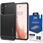 Spigen Galaxy S22 Rugged Armor Funda MATTE Negro + Vidrio 3mk Cristal flexible