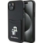 Karl Lagerfeld KLHCP15SSAPKCNPK iPhone 15 6,1" negro/negro durocase Saffiano Cardslot Karl&amp;Choupette Broche metálico