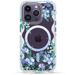 Funda magnética Kingxbar Flora Series para iPhone 14 Plus MagSafe decorada con estampado de flores de orquídeas
