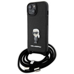 Etui Karl Lagerfeld KLHCP15SSASKNPSK iPhone 15 6.1" hardcase czarny/black Crossbody Saffiano Monogram Metal Pin Karl & Choupette Case