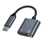 Beline Adapter rozdzielający USB-C na    USB-C/Jack 3,5mm 60W czarny/black DAC BLNAA01