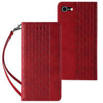 Estuche con correa magnética para iPhone SE 2022 / SE 2020 / iPhone 8 / iPhone 7 Estuche tipo billetera + Mini cordón colgante Rojo