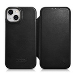 iCarer CE Oil Wax Premium Leather Folio Case Funda de cuero iPhone 14 Flip Magnetic MagSafe Black (AKI14220705-BK)