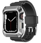 Kingxbar CYF134 Correa 2 en 1 para Apple Watch Ultra, SE, 8, 7, 6, 5, 4, 3, 2, 1 (49, 45, 44, 42 mm) con caja blindada de acero inoxidable incorporada plateada