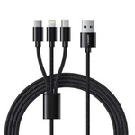 Kabel 3w1 USB A do Lightning / Typ C / Micro USB VEGER 2A 12W V303 1,2 m czarny
