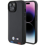 Funda BMW BMHCP15S22PTDK iPhone 15 6.1" negro/negro Cuero Sello Tricolor Case