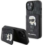 Karl Lagerfeld KLHCP15SSAKKNSCK iPhone 15 6.1" noir/noircase Saffiano Cardslots and Stand Monogram Ikonik Patch