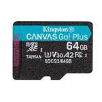 Kingston 64GB microSDXC Canvas Go ! Plus fps 10 UHS-I 170 MB/s + adaptateur
