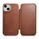 iCarer CE Oil Wax Premium Leather Folio Case Étui en cuir pour iPhone 14 Flip magnétique MagSafe Marron (AKI14220705-BN)