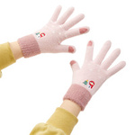 Gants de téléphone d'hiver femme avec un bonhomme de neige et un sapin de Noël - rose