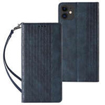 Magnet Strap Case pour iPhone 13 étui portefeuille + mini lanière pendentif bleu