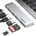 HUB Ugreen CM380 2xUSB C - HDMI/2xUSB 3.0/SDTF/USB C PD - gris